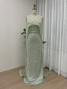 MB40042-2 Dubai arabica nera di lusso a maniche lunghe abiti da sera musulmani con mantella da donna abiti da sposa formali per occasioni speciali - Product Image 4