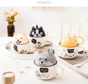 Lovely Cute Large Coffee Personality Couple Male Female Student Gift Animal Print Cup Ceramic Cartoon Mug With Lid Spoon