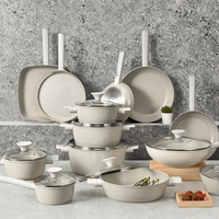 Ensemble de batterie de cuisine antiadhésive moderne avec logo personnalisé, casseroles, faitout, fond à induction, ensemble de poêles en métal et verre, pour usage domestique et commercial