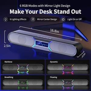 OEM Custom RGB Blue Tooth Computer Speakers Portable 2.0 Multimedia Stereo Soundbar with Dynamic Rainbow Lighting - Product Image 1
