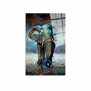 Lienzo de arte en vidrio templado con diseño de elefante azul - Decoración de pared grande impresa, ARTE EN VIDRIO TEMPERADO - Product Image 2