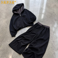 Ensemble de survêtement pour homme, streetwear, molleton épais, coupe oversize, épaules tombantes, sweat à capuche zippé intégral, tenue décontractée quotidienne, commande en gros
