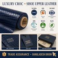 Cuir PU effet croco verni bleu nuit 0,5-1,4 mm de l'usine du Bangladesh pour mocassins et talons de luxe, approvisionnement mondial sans droits de douane, tendance 2026