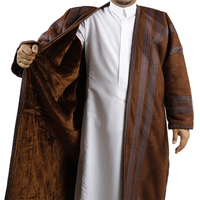 Manteau d'hiver pour homme en daim saoudien Farwa, à capuche, doublé Sherpa, style Bisht, longue robe, Thobe arabe musulman, vêtement d'extérieur chaud et épais