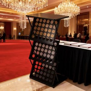 Pupitre de présentation en fer robuste, comptoir noir avec porte-documents intégré pour les événements d'entreprise, salle de formation - Product Image 6