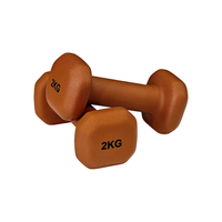Haltères hexagonaux colorés marron 2 kg en néoprène pour la musculation à domicile et l'entraînement de force