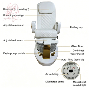 Poltrona Multifunzione di Lusso <span class=keywords><strong>per</strong></span> Salone di Manicure, Vasca <span class=keywords><strong>per</strong></span> Pedicure, Reclinabile, Regolabile, con Massaggio Elettrico - Product Image 2