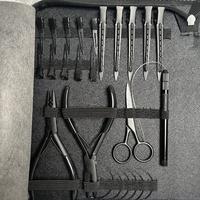 Outils d'extension de cheveux noirs mats en gros, kit de pinces à extension de cheveux en acier inoxydable durable avec fil, clips et perles