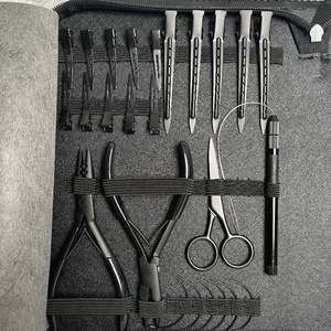 Outils d'extension de cheveux noirs mats en gros, kit de pinces à extension de cheveux en acier inoxydable durable avec fil, clips et <span class=keywords><strong>perles</strong></span> - Product Image 4