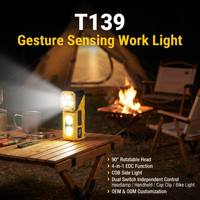 Lampe torche LED rechargeable avec capteur de geste, lumière latérale COB, affichage numérique pour réparation, camping, IPX4, torche de travail magnétique