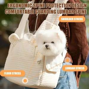 Sac à dos de transport portable pour animaux de compagnie de grande capacité sac de voyage confortable en coton pour animaux de compagnie fermeture sécurisée à pression mode pour les petits respirants - Product Image 2