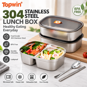 Boîte à lunch en acier inoxydable 304, compatible micro-ondes, étanche, avec compartiments pour la préparation des repas et le stockage au réfrigérateur - Product Image 1