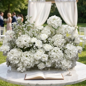 Grande boule de fleurs de 100 cm, centre de table personnalisé, arrangement en soie explosive de roses blanches et d'hortensias, décoration pour mariage, anniversaire, événement - Product Image 4