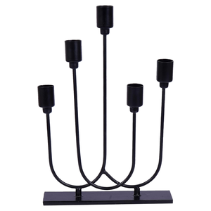 Candélabre en fer noir à 5 bras pour décoration intérieure, qualité européenne, style rustique, porte-bougie conique en aluminium - Product Image 1