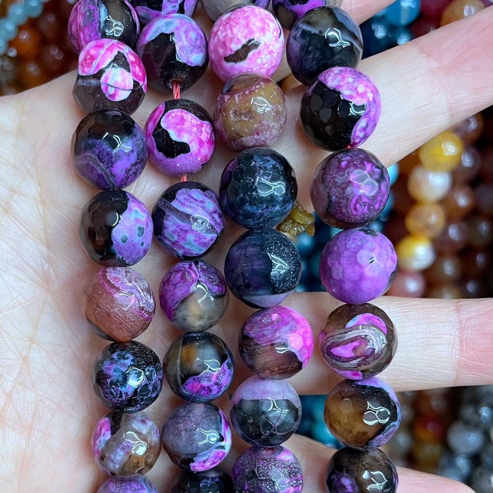 10mm 12mm Faceted Fire Agate Bead Strand for Necklace Jewelry Making DIY Bracelet Necklace