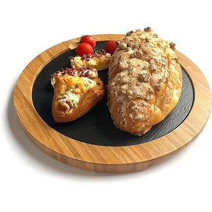 Tabla de cortar redonda de bambú con superficie de piedra para servir carne, queso y desayuno - Product Image 4