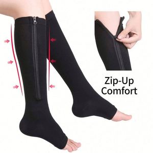 <b>Compression</b> <b>Socks</b> <b>Men</b> Women Support Knee Zipper Open Toe Thin Anti Fatigue Stretchy Casual Woven Cuff Over Knee Unisex - Product Image 4