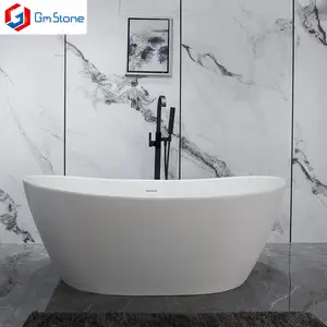 GM Luxury Freestanding Bathtub Modern Oval Design White Resin Stone Soaking Tub Solid Surface New Model