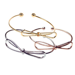 Fashion Bow Open Iron Bangle Adjustable 14K Gold Plated Butterfly Design Unisex Popular All-match Everyday Bangle for Women - Product Image 1