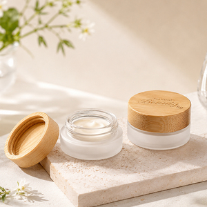 Tarro de vidrio engrosado de 5g con tapa de bambú, recipiente esmerilado <span class=keywords><strong>para</strong></span> crema facial, logotipo personalizado, recipiente a prueba de fugas <span class=keywords><strong>para</strong></span> bálsamo, suministro a granel de fábrica - Product Image 3