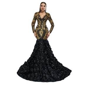 open lace back dress Black And Gold Gothic Wedding Dress With Sequin main image 1