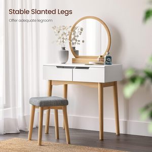 Juego de mesa de <span class=keywords><strong>tocador</strong></span> de madera blanca con 2 cajones <span class=keywords><strong>Taburete</strong></span> acolchado con espejo <span class=keywords><strong>para</strong></span> niñas Muebles de <span class=keywords><strong>tocador</strong></span> de dormitorio Estilo MDF - Product Image 2