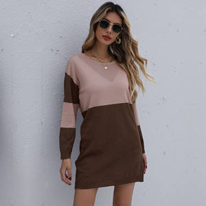 Estación independiente de punto de lujo de las mujeres suéter vestido de Otoño de manga larga suéter vestido de punto - Product Image 2