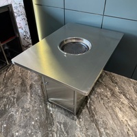 Table de restaurant moderne en acier inoxydable avec barbecue intégré - Meuble commercial durable résistant à l'eau pour intérieur/extérieur