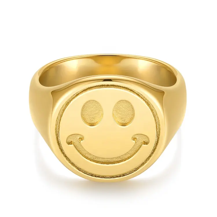 Latest High Quality 18K Gold Plated Stainless Steel Jewelry Punk Style Smiley Face Ring Hip Hop Accessories Ring R214108