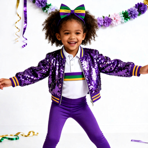 Costume di carnevale viola per bambini e ragazze <span class=keywords><strong>Outwear</strong></span> alla moda da donna Casual con Zip cappotto martedì Gras giacca di paillettes reversibile - Product Image 1