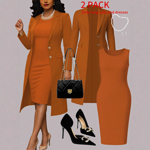 Completo <span class=keywords><strong>da</strong></span> <span class=keywords><strong>donna</strong></span> 2026: Blazer a maniche lunghe + Abito lungo - Set due pezzi invernale streetwear africano per l'ufficio - Product Image 3