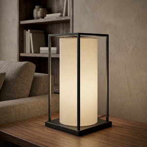 Modern Minimalist Metal <b>Table</b> <b>Lamp</b> Beige Linen Drum Shade E26 LED 3500K Warm White Adjustable <b>Base</b> Ra80 for Living Room - Product Image 2