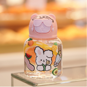 Bouteille d'<span class=keywords><strong>eau</strong></span> avec couvercle d'ours mignon, belles lunettes brillantes d'été, bouteille d'<span class=keywords><strong>eau</strong></span> en paille d'ours - Product Image 4