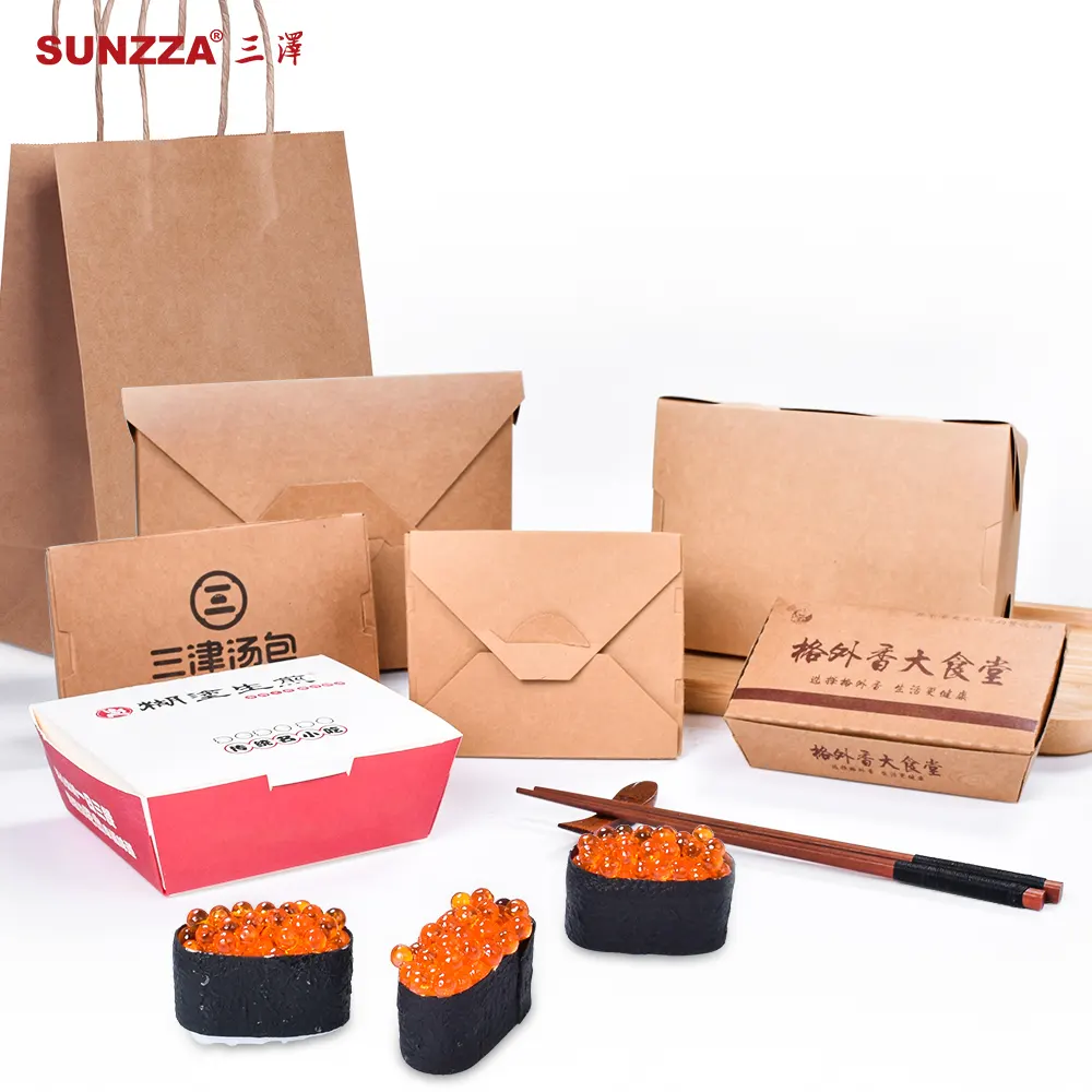 Sunzza Hộp Sushi Bằng Giấy Đựng Thực Phẩm Mang Đi Mang Đi Dùng Một Lần Mang Đi Ăn Trưa Mang Đi Logo Bento Thân Thiện Với Môi Trường