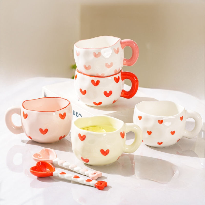 300ml Hammered Hand Kneaded Painted Cute Ceramic Coffee Mug Women