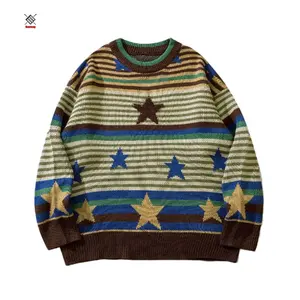 Crewneck High Quality Jacquard Knitwear Lattice letters Pullover Custom Wool Knit Sweater Men