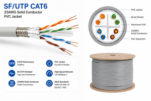 Cable de Red <span class=keywords><strong>SF</strong></span>/<span class=keywords><strong>UTP</strong></span> <span class=keywords><strong>CAT6</strong></span>, 23AWG, Conductor Sólido, Revestimiento de PVC / Cable LAN / Cable de Red / Cable Blindado - Product Image 1