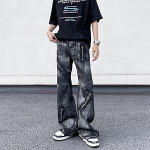 2025 American Retro Design Sense Wax Dyed Dirty Washed <b>Jeans</b> <b>for</b> <b>Men</b>, Loose Fit Micro <b>Flared</b> Niche High Street Pants - Product Image 2