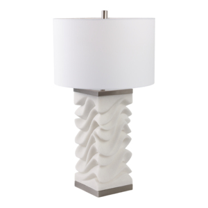 Lampada da Tavolo con Base in Pietra Texturizzata e Paralume in Tessuto per Arredamento Casa, Camera da Letto e Soggiorno - Product Image 2