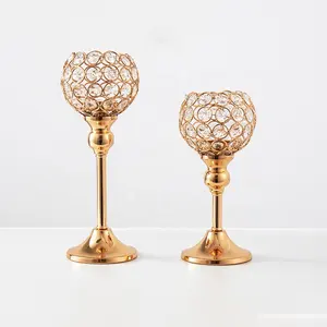 Home Decorative Pillar Tall Gold Candelabra Wedding Party Table Centerpieces Crystal Candle Holders