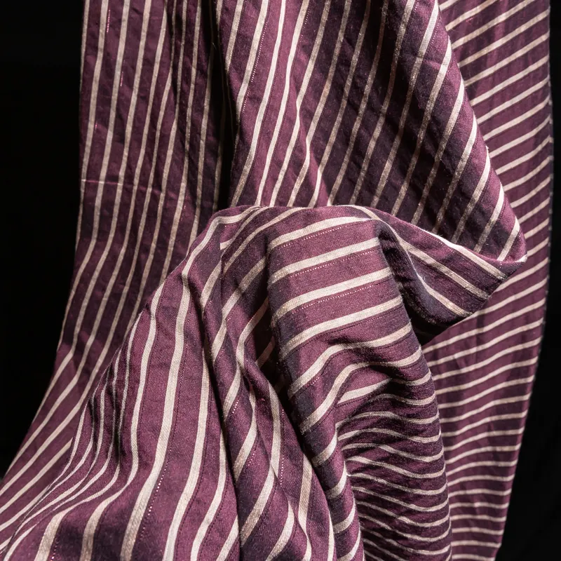 KEER Factory Custom Wholesale TAJG1009N dark color wine stripe lurex line design soft linen polyester jacquard fabric