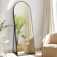 Miroir pleine longueur arqué sur pied avec cadre en aluminium, design moderne, fait main, épaisseur 2 mm, pour chambre, dressing, salon, maison