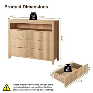 Amanecer acanalado 6 cajones tocador luces LED moderno minimalista Boho estación de carga pecho sala de estar dormitorio toma de corriente - Product Image 2