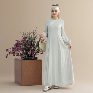 2025 Nieuwe Loriya Bescheiden Islamitische Abaya - Eid Ramadan Katoen Polyester Moslimjurk voor Vrouwen met Elastische Mouwen & Grote Zoom - Product Image 1