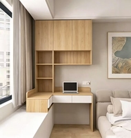 Bureau d'angle en bois personnalisable avec étagère intégrée, table de coiffeuse en L, armoire murale de rangement semi-flottante, table d'étude