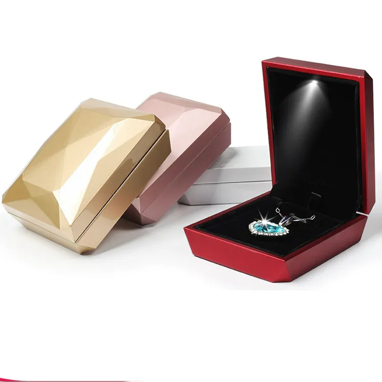 OEM יוקרה בסדר מתקפל שחור תכשיטי אריזת מתנת קופסות עם Led אורות עלה זהב תכשיטי טבעת תיבה