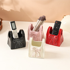 Portalápices de cerámica con diseño de lazo, forma cuadrada, para control remoto y almacenamiento de brochas de maquillaje, organizador de escritorio para el hogar - Product Image 2
