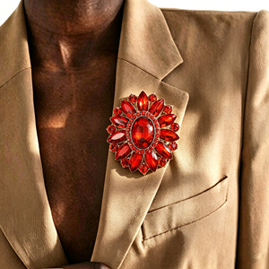 Broche de Lapela Barroco com Gema de Girassol, Vintage, Ornamentado, com Círculo Duplo e Strass Cravejados, para Vestido Formal de Banquete, Presente - Product Image 1