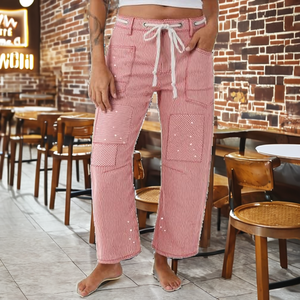 Pantalones Cargo de Mezclilla para Mujer, Cintura Alta, Holgados, Transpirables, Tejidos, Pierna Recta, Otoño/Invierno, Versátiles, Nofyan Ind 2026 - Product Image 2