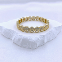 Bracelet pour femme tendance, visage souriant, plaqué or, cuivre, anti-ternissement, zircon complet, brillant, mignon, visage souriant, bijoux